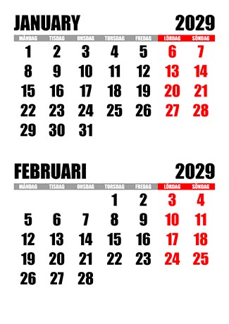 Kalender januari februari 2029 kalender-januari-februari-2029