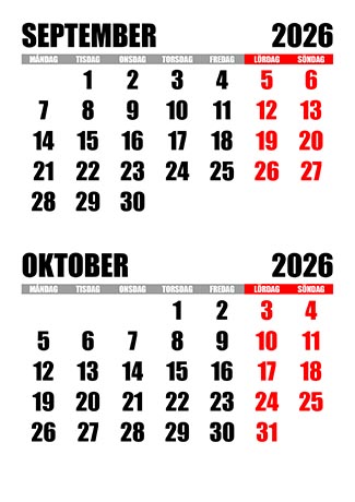 Kalender september oktober 2026