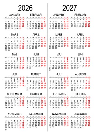 Kalender 2026-2027 Kalender 2026 och 2027 A4 mall för utskrift