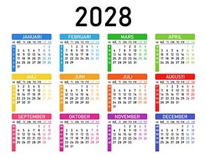 Kalender 2028 i vektor