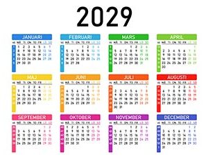 Kalender 2029 i vektor